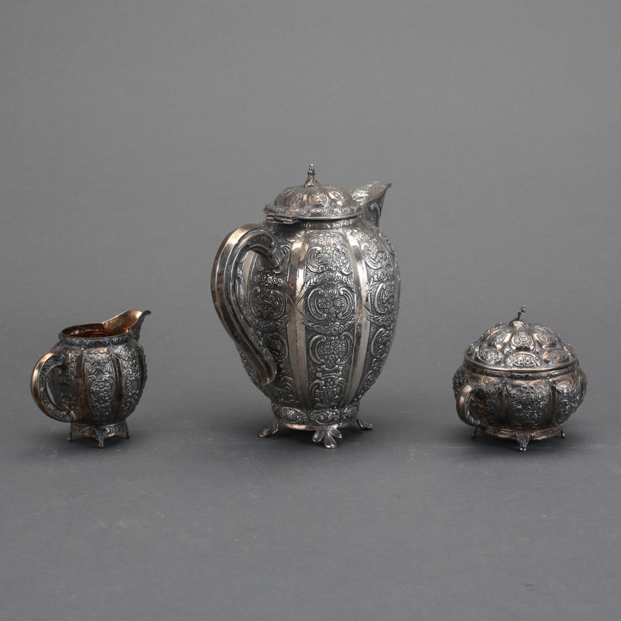 KAFFESERVIS, 3 delar, silver, Helsingfors, Finland, 1957. Vikt ca  724,3 gram.