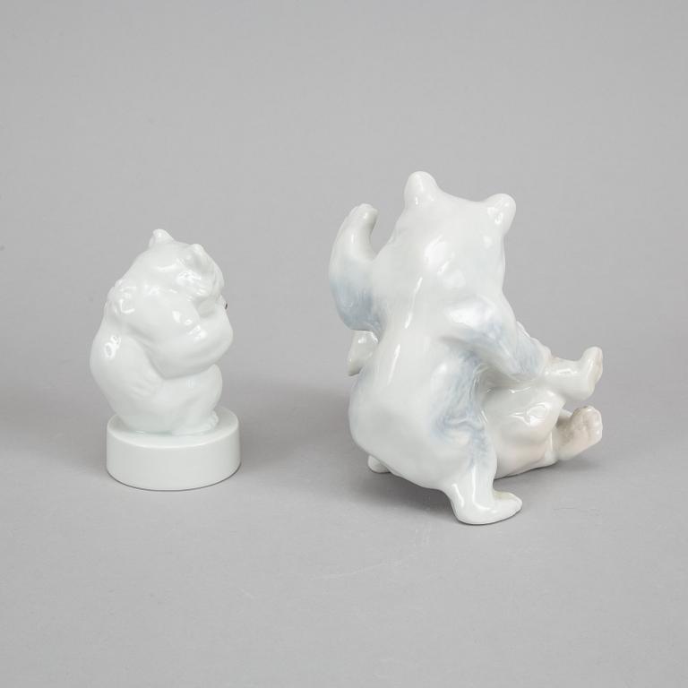 Royal Copenhagen, four porcelain polar bears, 085, 335, 346 and 729, Denmark.
