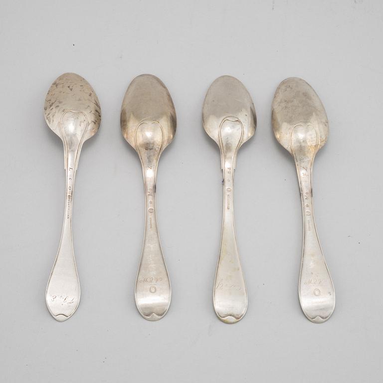 A set of four silver spons, among others mark of Pehr Zethelius, Stockhom 1797.