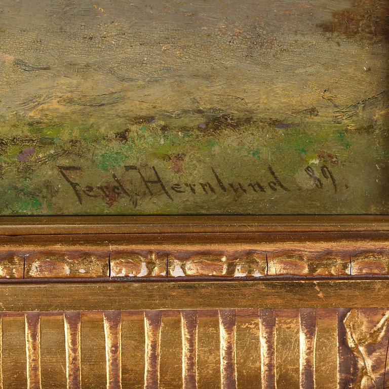 CARL FERDINAND HERNLUND, olja på pannå, signerad och daterad 89.