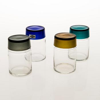 SAARA HOPEA, FOUR GLAS JARS, Nuutajärvi, 1950s.