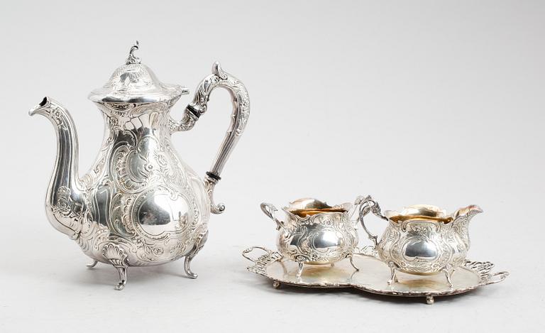 SERVIS, silver, 4 delar, rokokostil, GEWE, 1960-/1970-tal. Total vikt ca 1145 gram.