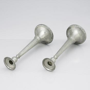 A pair of Late Gustavian pewter candlesticks by E P Krietz year 1800.