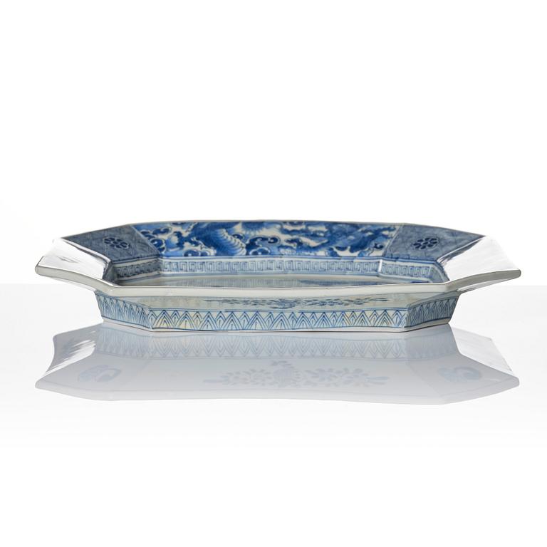 A blue and white dish with an elephant, Japan, 19th Century.