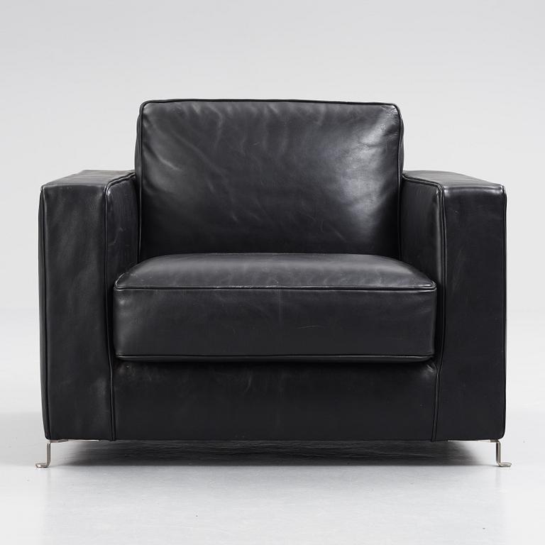 Flexform, a black leather and metal 'Bob' easy chair, post 1997.