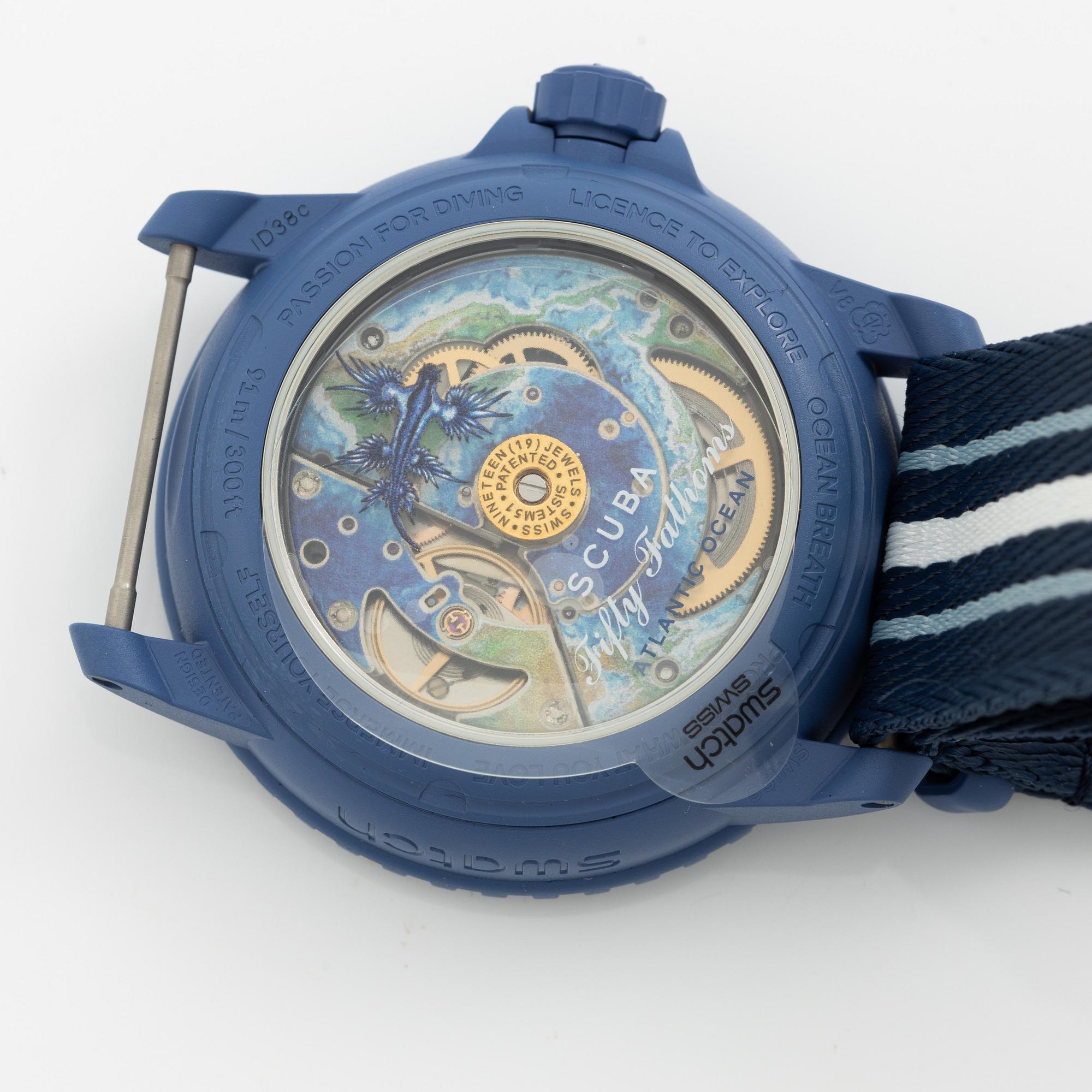 Swatch/Blancpain, Scuba Fifty Fathoms, Atlantic Ocean, wristwatch, 42.3 mm.