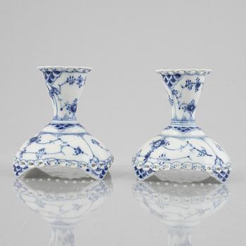 A pair of 'Blue Fluted Full Lace' porcelain candle sticks, Royal Copenhagen, model 1138, 1974-78.