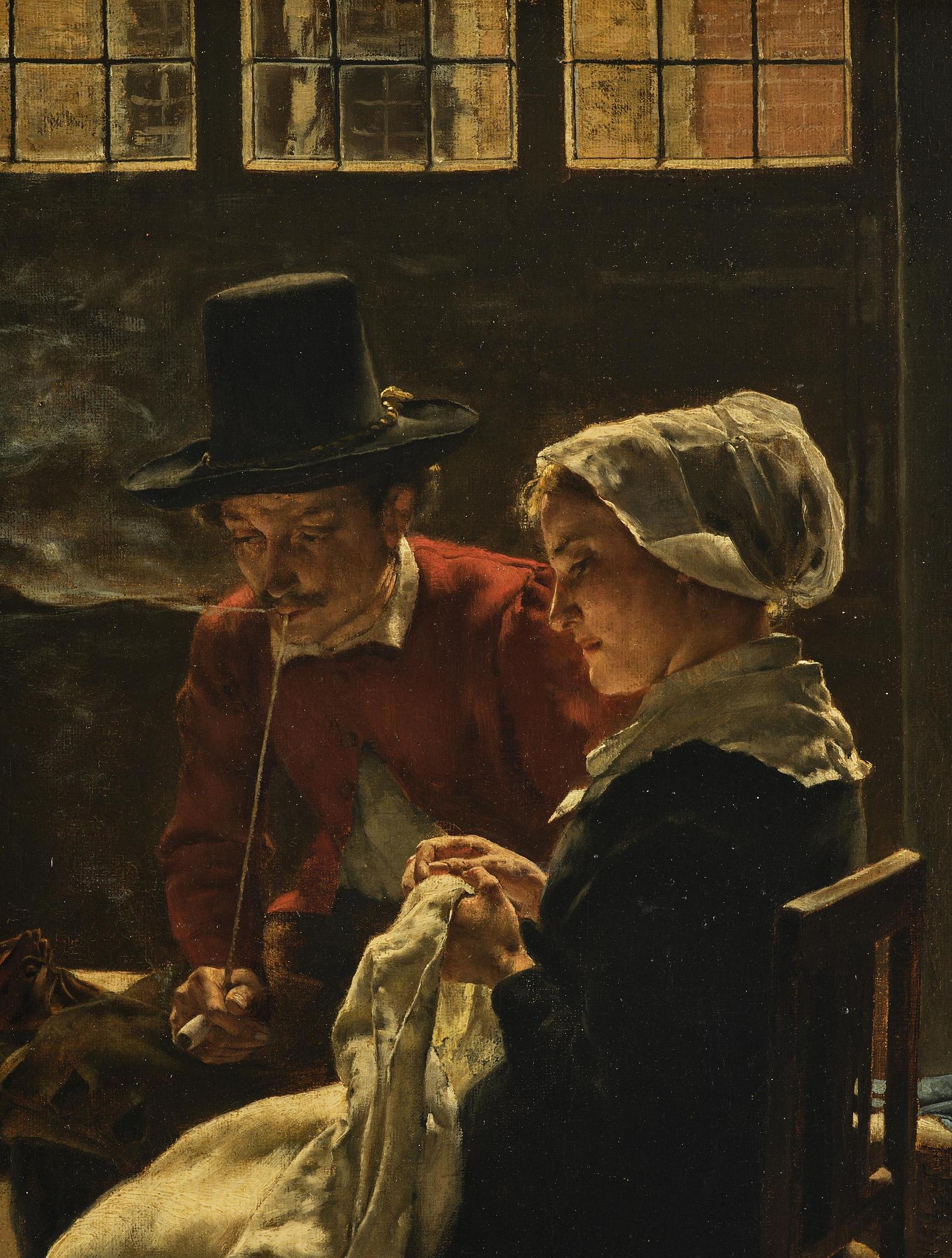 Claus Meyer, Handarbetande kvinna och man med kritpipa.