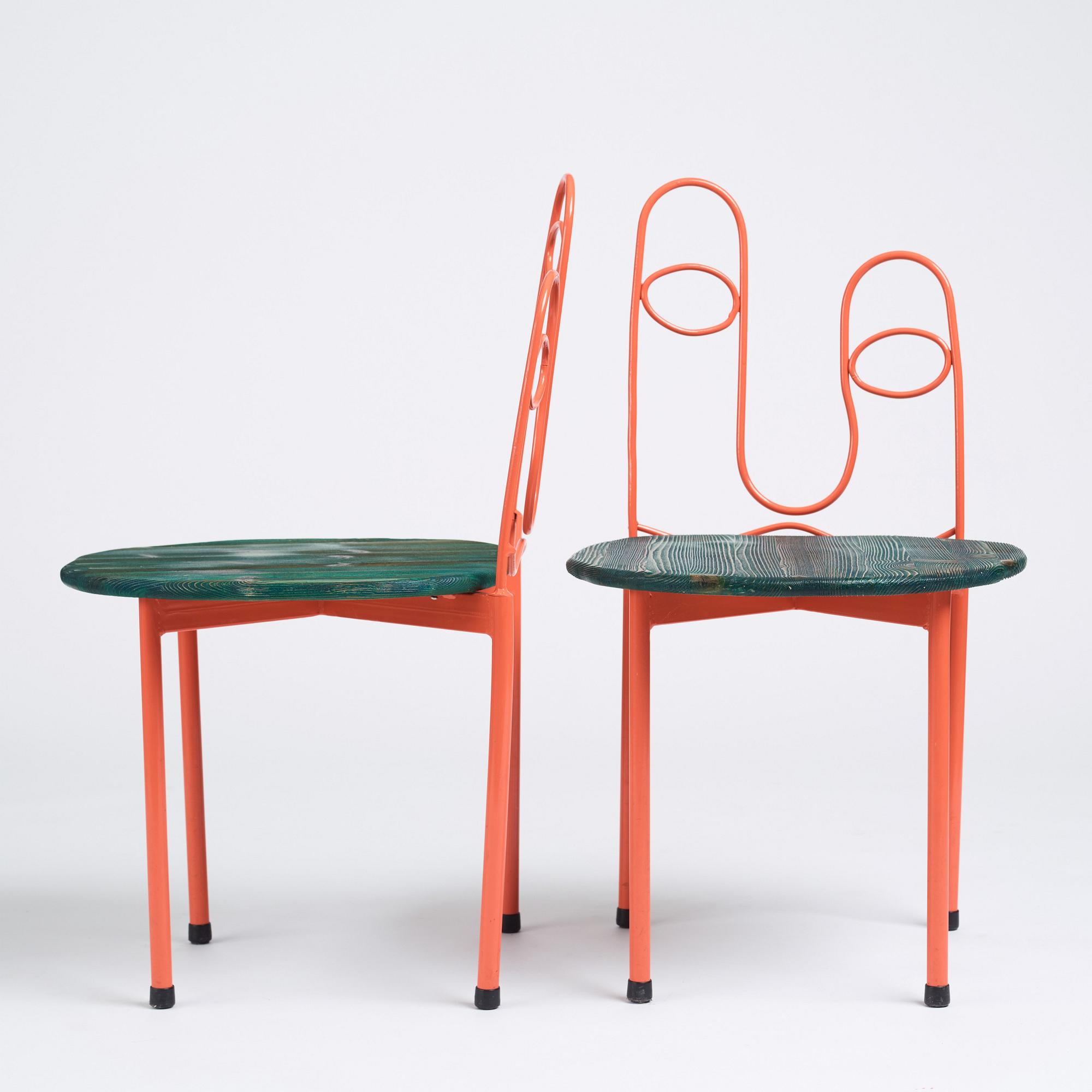 Fredrik Paulsen, Kristoffer Sundin and Simon Klenell, 4 chairs, made exclusively for the restaurant Omnipollo in Gothenburg Sweden, 2018.