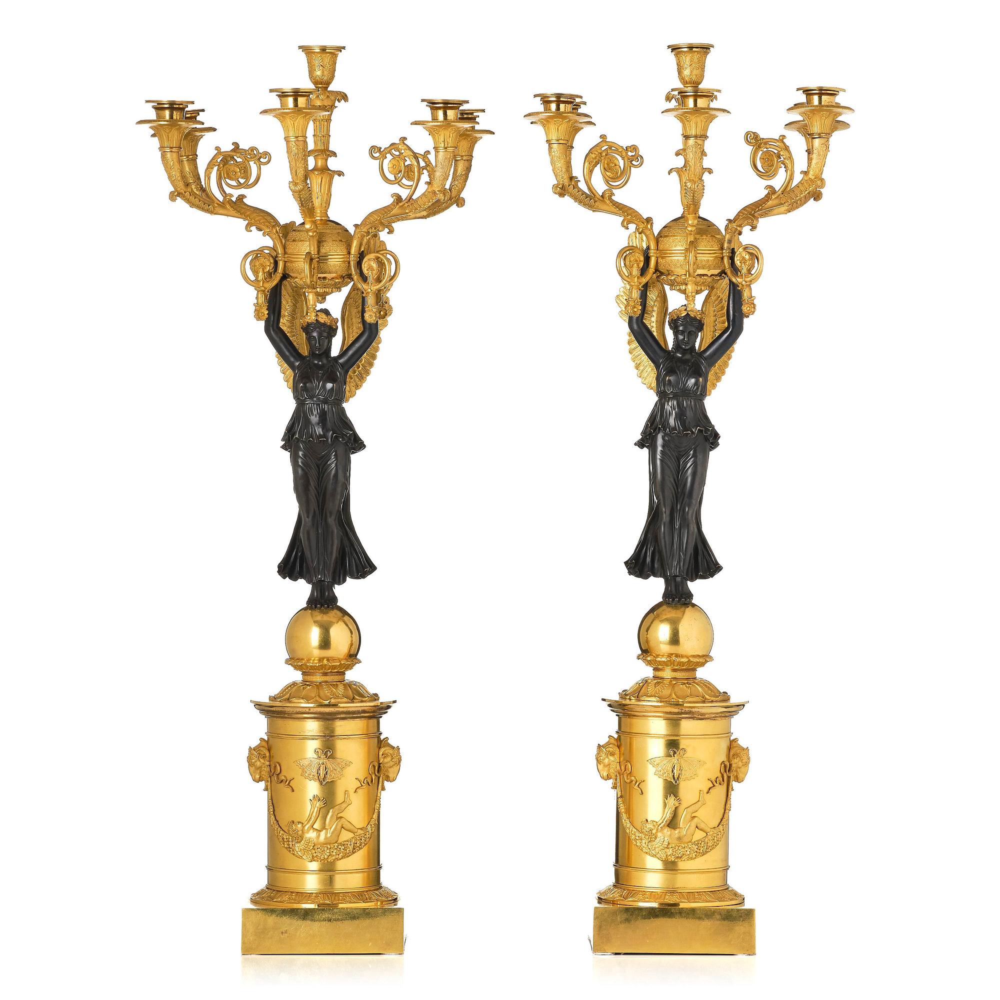 A pair of important six light Empire candelabra.