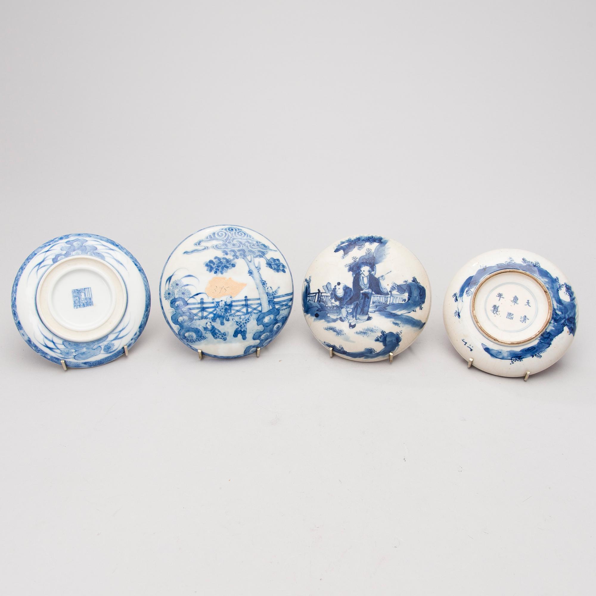 A set of six Chinese porcelain ink boxes.