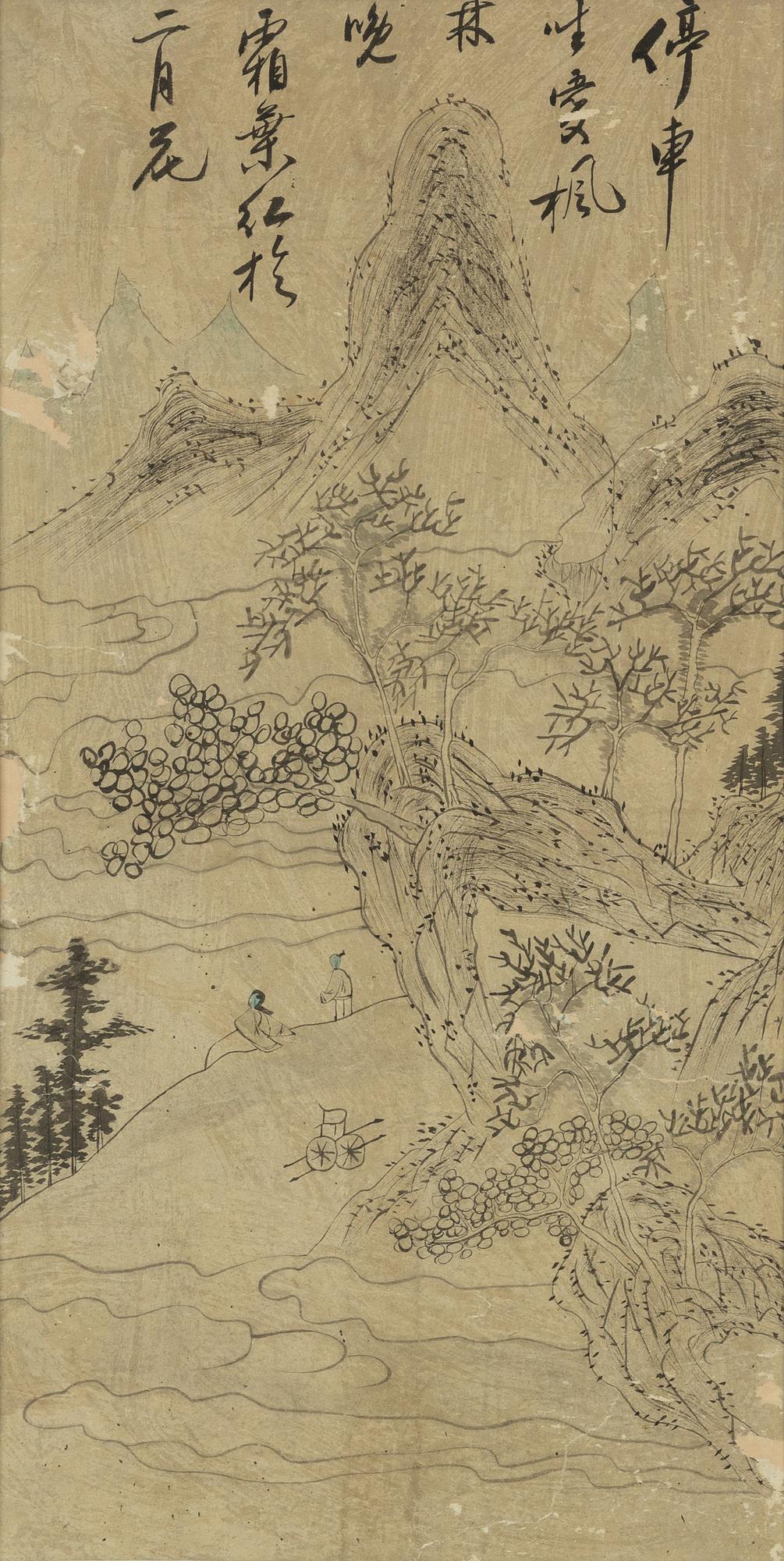 Oidentifierad konstnär, fyra stycken målningar, tusch och akvarell på papper, Korea, omkring 1900.