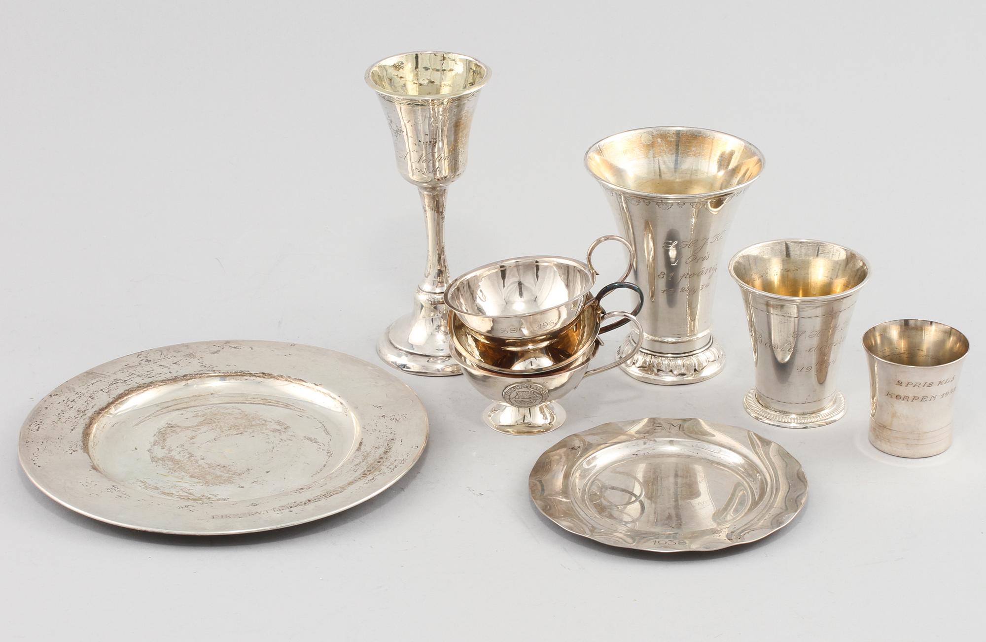 PARTI SILVER, 9 delar, Sverige, 1800-tal respektive 1900-tal. Vikt 430 g.