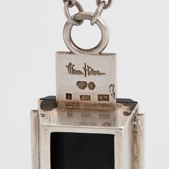 Wiwen Nilsson, a sterling silver, rock crystal and onyx pendant with chain, Lund Sweden 1937.