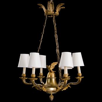 An Empire early 19th century gilt bronze six-light hanging lamp.