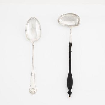 A silver 830 serving spoon, first half of the 20th century, and a silver ladle,  Stockholm 1887.