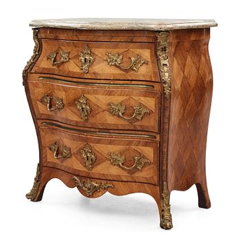 7. A rococo parquetry and gilt-brass mounted commode by C. Linning (master 1744-1779).