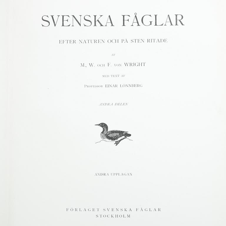 BÖCKER, 3 volymer, "Svenska Fåglar", M,W & F von Wright, Stockholm, 1927 och 1929.
