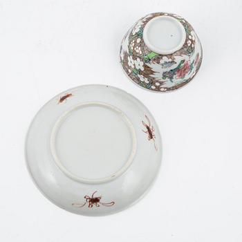 A cup with saucer, and a Famille Rose pot, China, 18th century.