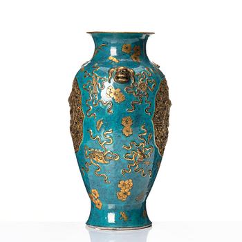 A robins egg glazed vase, Qing dynasty, with Qianlong mark.