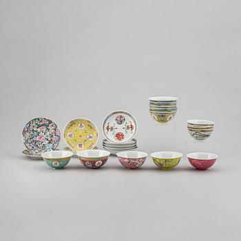 A set of nine odd dishes and 13 odd bowls, China, 20th Century.