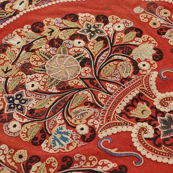 AN EMBROIDERY, antique Rascht, Persia (Iran), late Qajar dynasty, ca  55 - 57,5 x 209,5 - 215 cm.