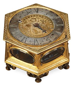 649. A Baroque 17th Century table clock by Wolffgand Günter, Gedau.