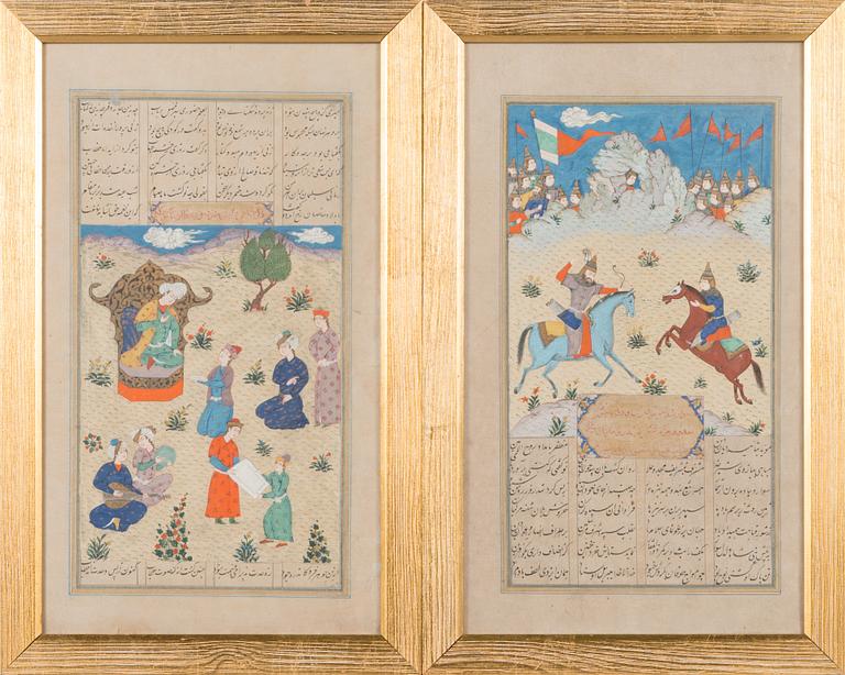 Two bookilluminations in gouache on paper from India / Persia.