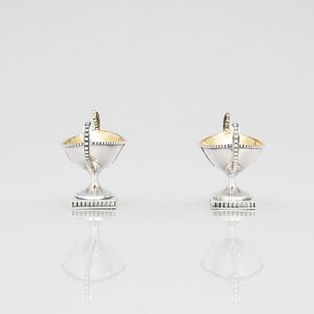 A pair of Swedish Gustavian 18th Century parcel-gilt silver salt cellars, Pehr Zethelius, Stockholm 1793.