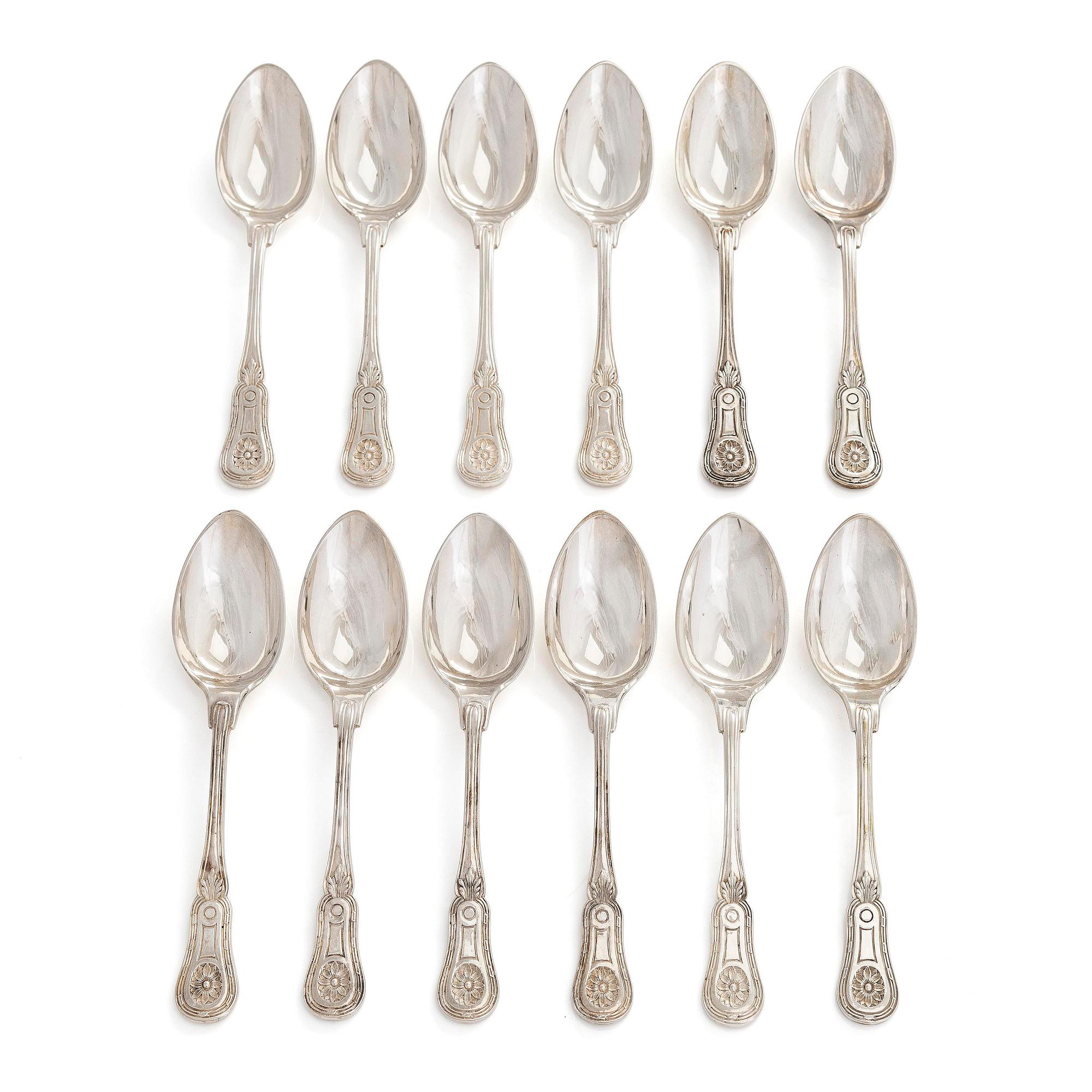 Josef Carl Klinkosch, dessertskedar, 12 st, silver, Wien, 1872-1922.