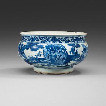 A blue and white Transitional censer, 17th Century.