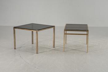 SIDOBORD, två stycken,  glas och mässing, 1970/80-tal.