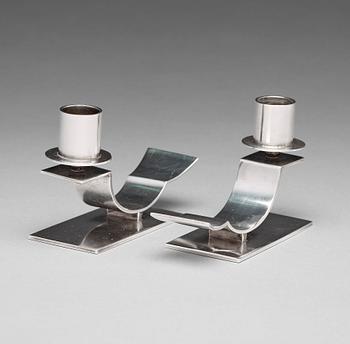 271. KARL WOJTECH, a pair of candle holders, Swedish Grace, Stockholm 1920's-30's.