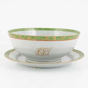 A large enamelled punch bowl, Qing dynasty, Qianlong (1736-95). With monogram CFJ or CJJ.