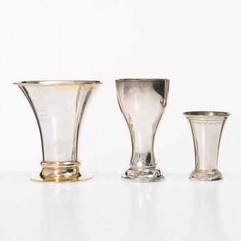 Trophies/cups and bowl, 6 pcs, silver, Sweden and Denmark, including K Anderson, Stockholm 1925.