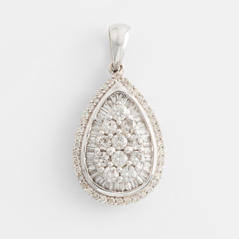 Hänge, droppformad, vitguld med baguette- och briljantslipade diamanter.