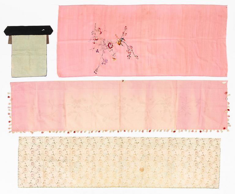 Sidenbroderier, fyra stycken, Kina, 1900-tal.