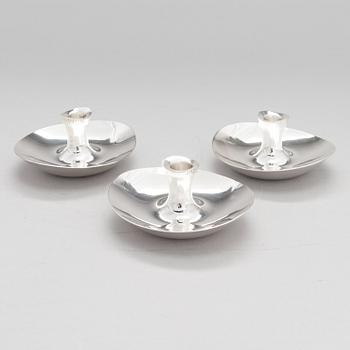 TAPIO WIRKKALA, Three silver candlesticks, Hopeatehdas Oy, Helsinki 1957-65.