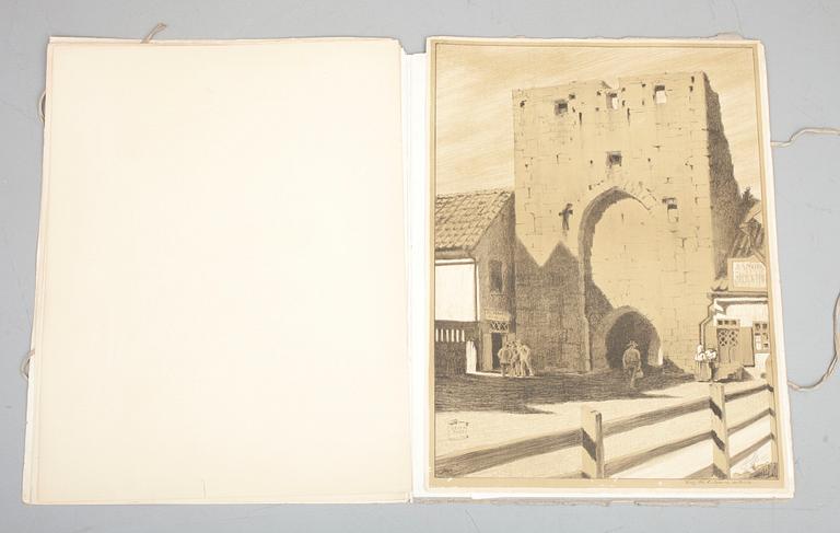 LOUIS SPARRE, grafikmapp, litografier 2 st, signerad och daterad Wisby 1911.