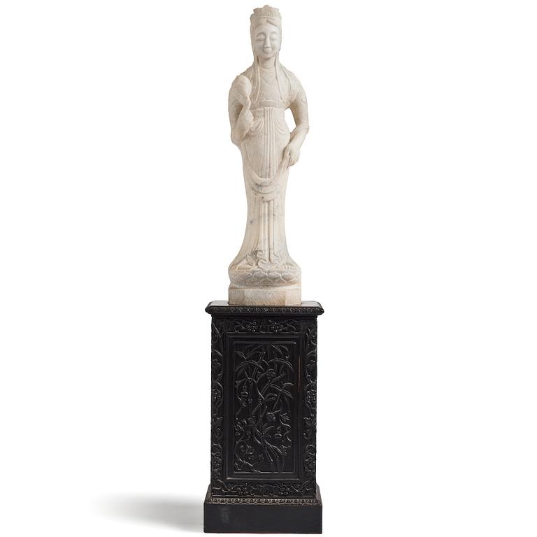 A white stone scultpure of Guanyin, China, presumably early 20th Century.