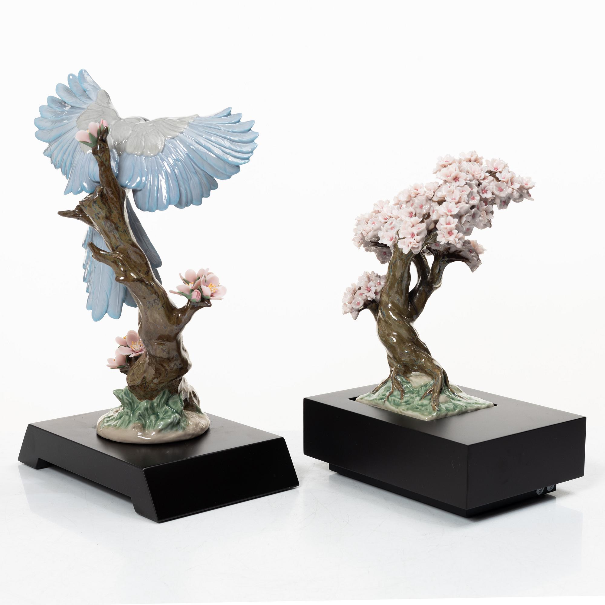 Lladró, two figurines, "Warbles for the blossom" and "Blossoming tree", Spain.
