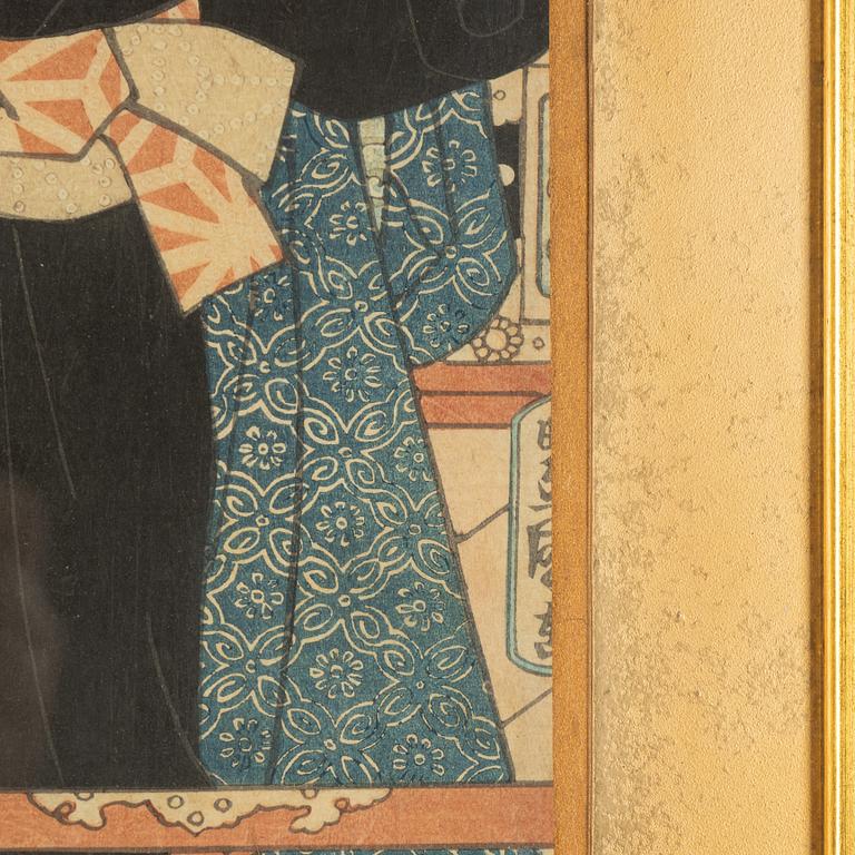 Utagawa Kunisada, two woodblock prints in colours, mid 19th century.