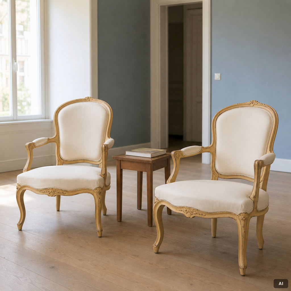Karmstolar, ett par, Louis XV-stil, 1900-talets andra hälft.