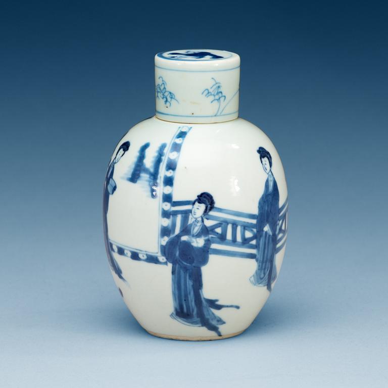 A blue and white jar with cover, Qing dynasty, Kangxi (1662-1722), with Chenghua four character mark.