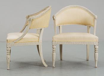 A pair of late Gustavian circa 1800 armchairs, by E. Ståhl.