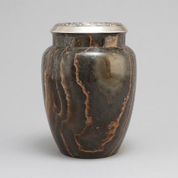 W.A. BOLIN, a silver and agate vase from Stockholm, 1950?.