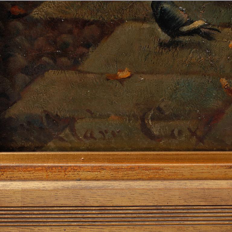 OKÄND KONSTNÄR, olja på pannå, signerad Cox, 1900-tal.