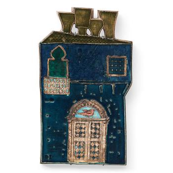 A Rut Bryk glazed stoneware wall relief 'Venetian palace' for Arabia, Finland 1953.