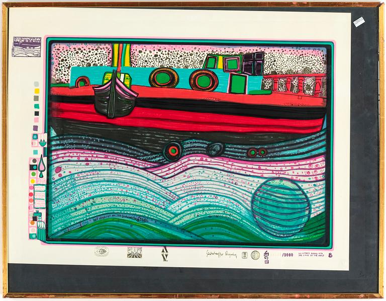 FRIEDENSREICH HUNDERTWASSER, färgseriegrafi, stämpelsignerad och stämpelnumrerad 01541/3000.