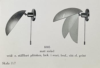 Harald Notini, vägglampor 1 par, modell "8385", Arvid Böhlmakrs Lampfabrik, 1930-tal.